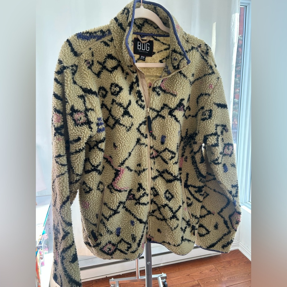 BDG Urban Outfitters Fleece Women's Patterned Jacket - Cream and Black
